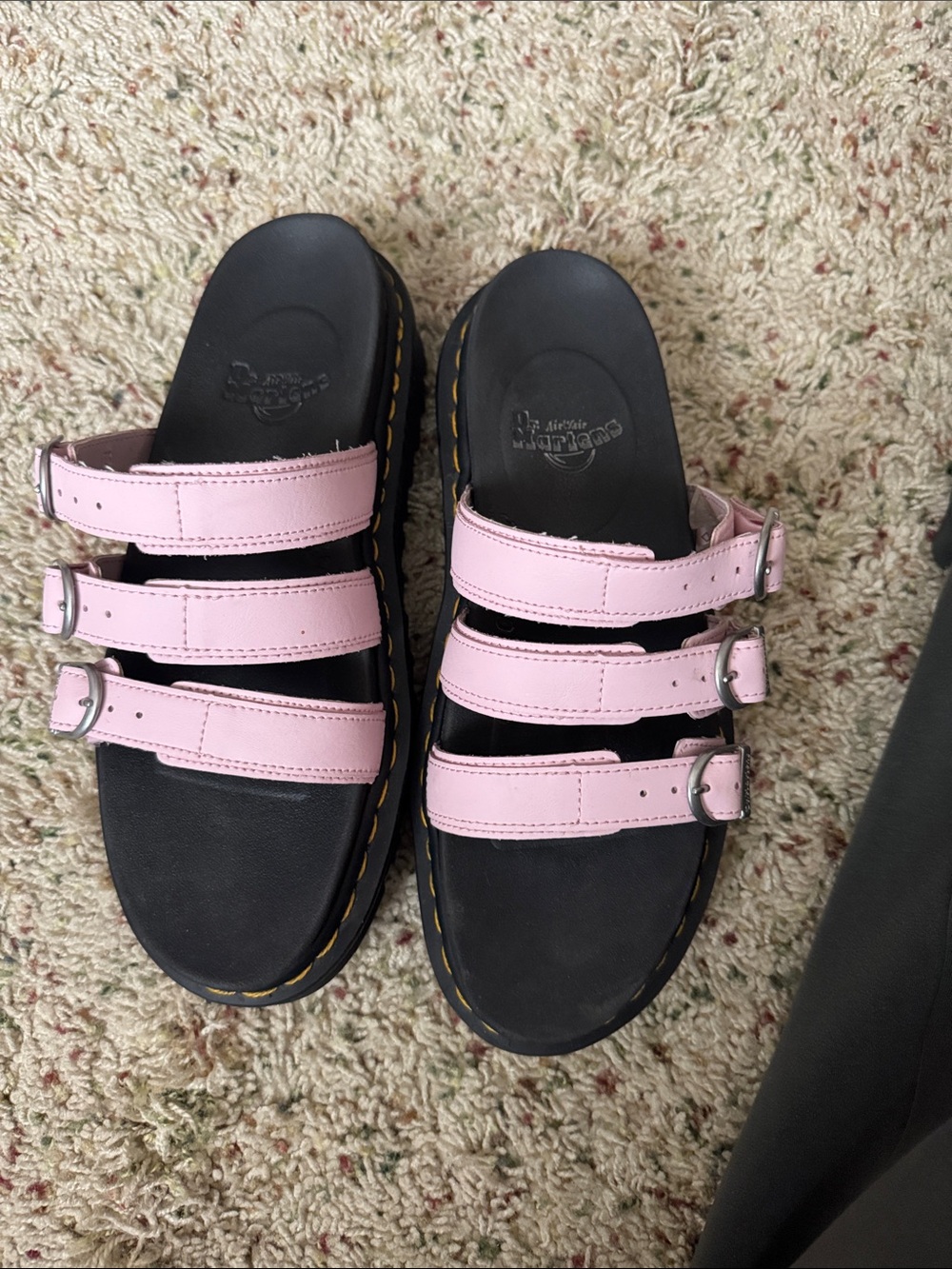 Dr. Martens Pink Triple-Strap Slide Sandals with Black Footbed